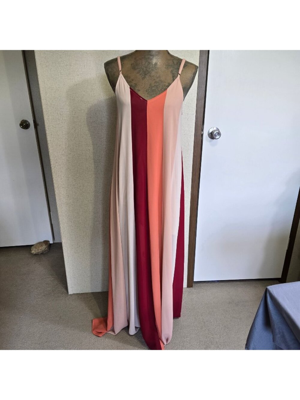 Entro Small Maxi Dress Colorblock Red Pink Orange Strappy Boho Flowy
